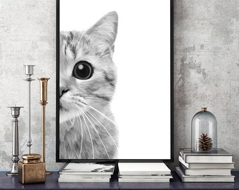 SALE - 50% cat art print, black cat print, cat poster, cat watercolor, nursery decor, cat artwork. Large poster 8x10 - 24x36