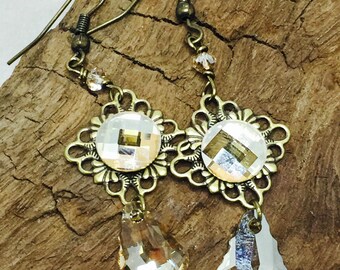 Gold Shadow Swarovski Crystal Dangle Earrings