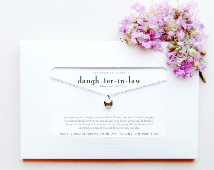 Daughter In Law | From Mother In Law to Future Daughter-In-Law | Sterling Silver Heart Necklace Poem Message Card Engagement Wedding Gift