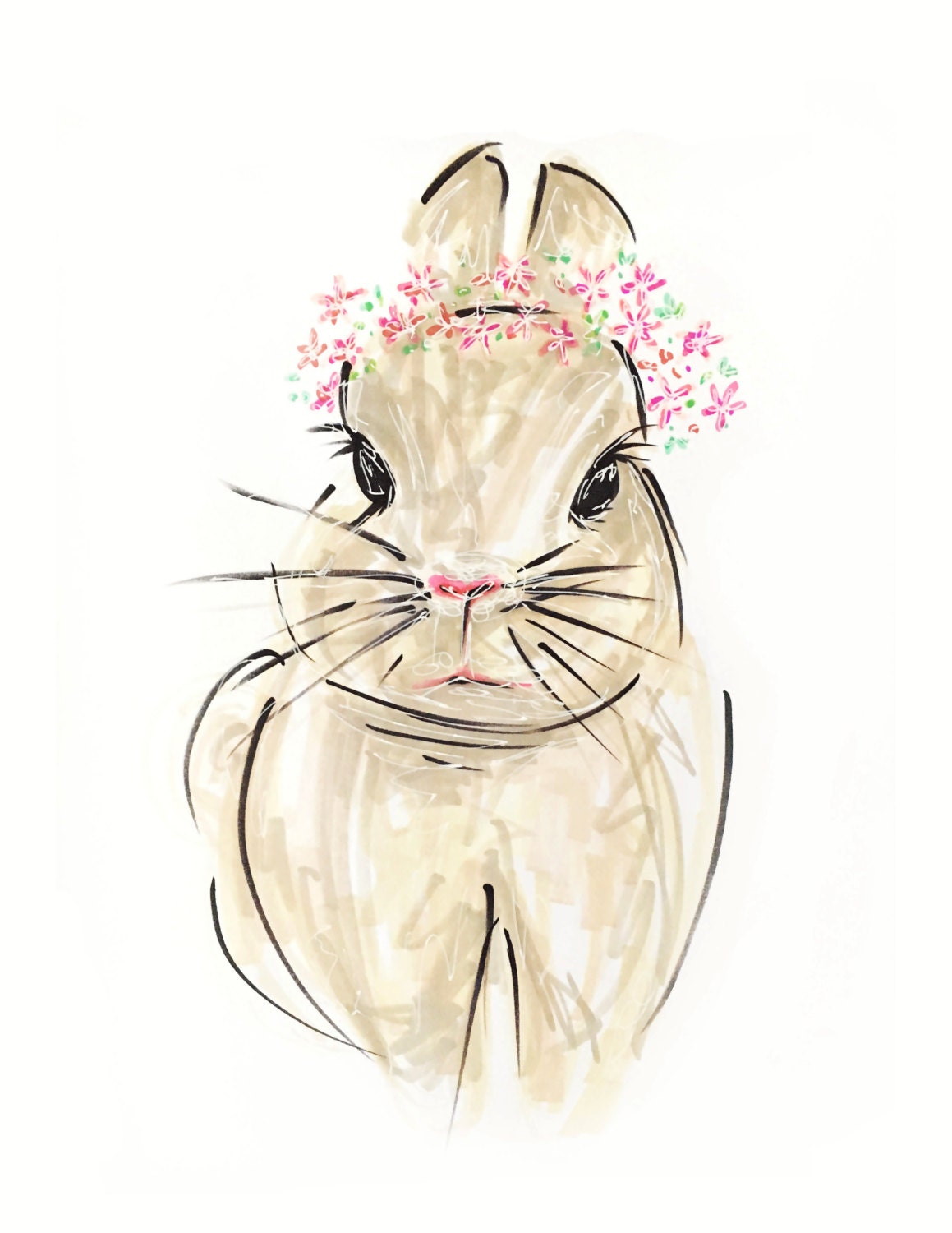 Flower crown bunny bunny art bunny picture nursery art