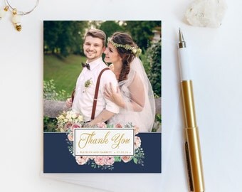 Wedding Thank You Card, Custom Photo Wedding Thank You Cards Gold Foil Wedding Thank You Cards Vintage Gold Foil Wedding Cards Katelyn1