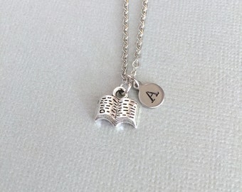 Personalized Dainty Book Necklace, Book Charm, Librarian Gift, Book Lover, Nerd Gift, Reader Gift, Initial Jewelry
