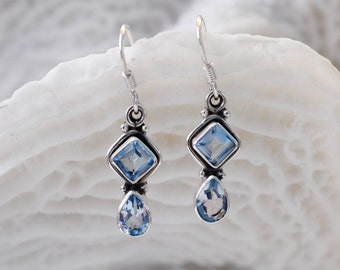Blue topaz earrings, December Birthstone Jewelry, Vintage Earrings, Gemstone earrings, geometric earrings, blue earrings, everyday earrings