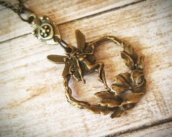 Fairy Necklace / Boho Necklace / Vintage Necklace / Charm Necklace / Bronze Fairy Necklace / Fairy Jewelry