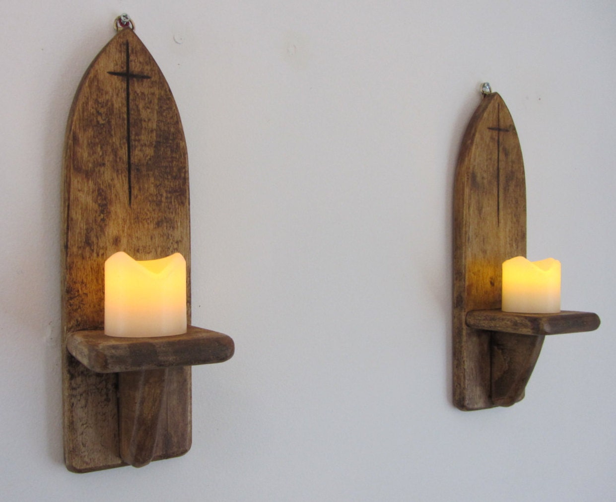 Pair of 30cm tall Gothic style wall sconce candle holders with