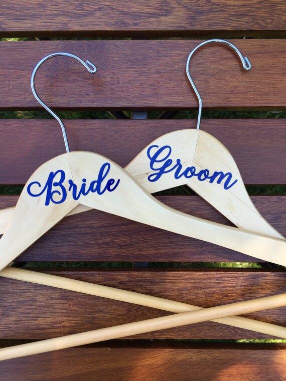 Bride and Groom Vinyl Wedding Dress Hanger Set Wood Hanger