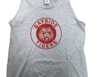 Bayside Tigers Tank Top As A.C. Slater Wears In Saved By The Bell TV Show Costume AC 80s 90s Wrestler High Wrestling Team Shirt Adult Gray