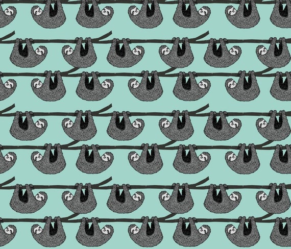 Sloth Quilting Fabric. Fabric by the Yard. Cotton Knit Jersey