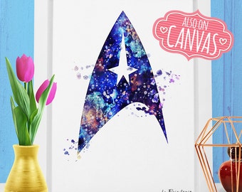 Star Trek Wall Art Canvas, Starfleet Insignia Art Prints Wall Decor, Watercolor Art Canvas Print Poster, Kids Room Nursery Decor Girl Gift
