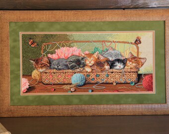 Stitch work ''Sleeping cats'' embroidery stitchery cross-stitch work needle stitched point de croix вышивка крестом гобелен