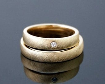 BRUSHED wedding rings & DIAMOND Gold 8 k or 14 k