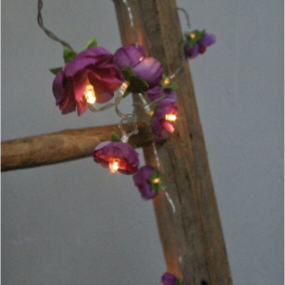 Magenta Purple Rambling Rose Fairy Lights String Garland