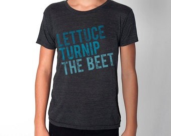 SALE lettuce turnip the beet ® OFFICIAL SITE trademark brand - dark grey heathered tshirt with teal distressed logo - youth sizes