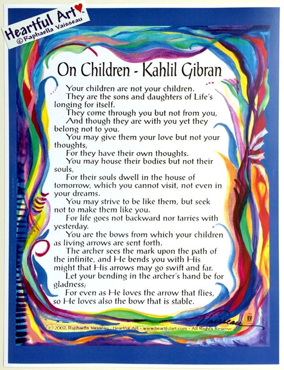 ON CHILDREN 8x11 Kahlil Gibran Print Prophet Inspirational