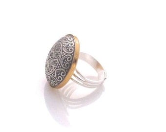 Silver and Gold Ring, Vintage and Gold Ring, Medallion Ring,Adjustable Ring,Silver Medallion Ring, Vintage Jewelry