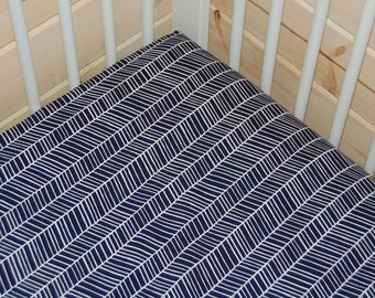boy baby bedding- navy crib sheet, mini crib sheet , navy changing pad cover- dark blue herringbone- navy crib bedding