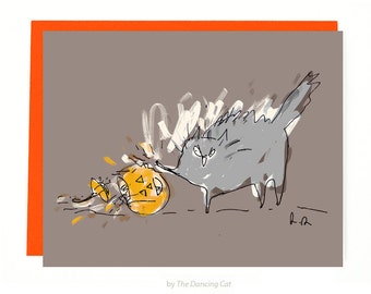 Funny Halloween Card - Cat - Bad Cat - There was only room for 1 Pumpkin in this house