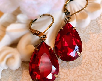 Best Ruby Earrings - Red - Victorian Jewelry - Dangle - CAMBRIDGE Red
