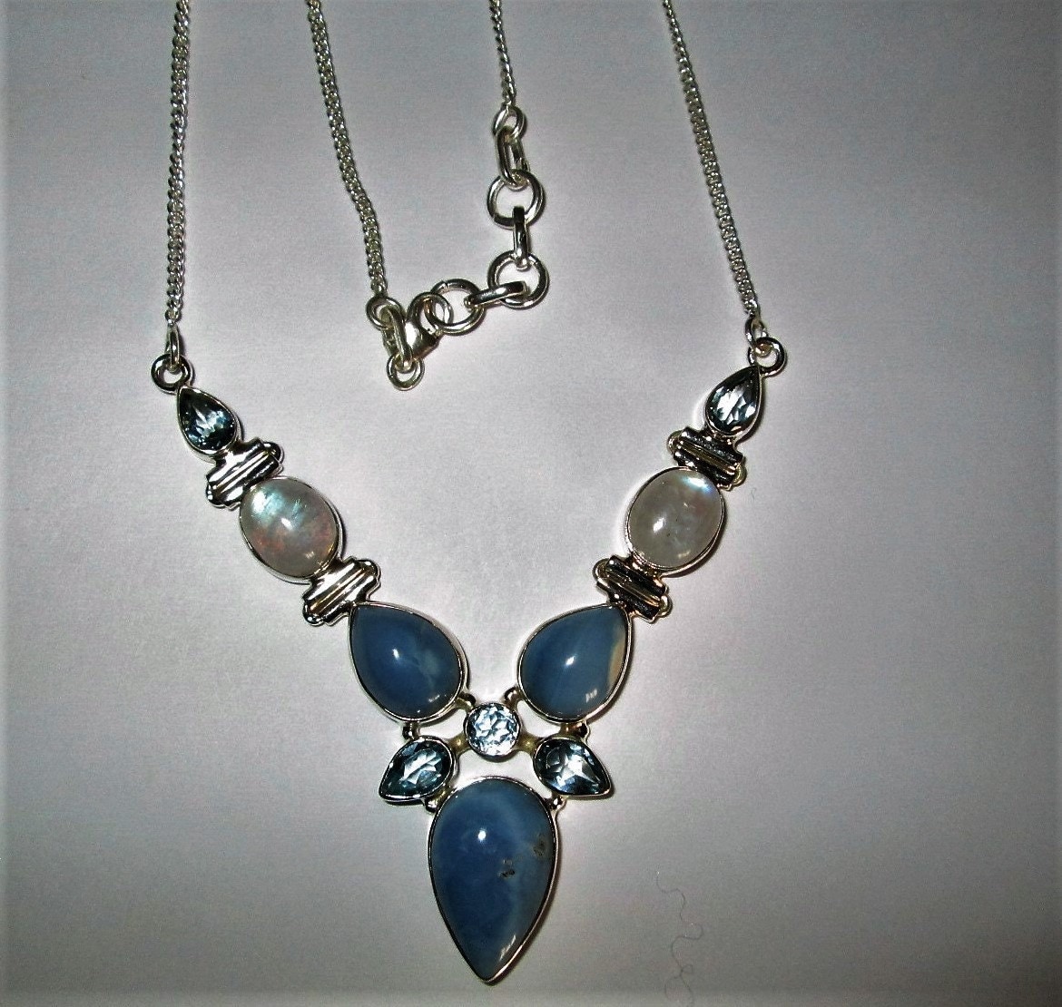 NECKLACE Opal MOONSTONE Blue TOPAZ 20.0 Grams 925