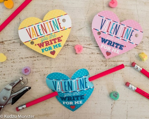 Pencil Valentine Printable heart for pencil or pen non candy