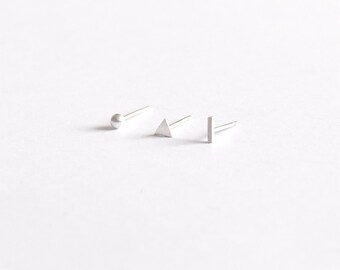 Tiny Sterling Silver Mismatch Stud Earrings set Minimal mismatch set pairs or singles bar stud triangle stud earring ball stud earring 0219