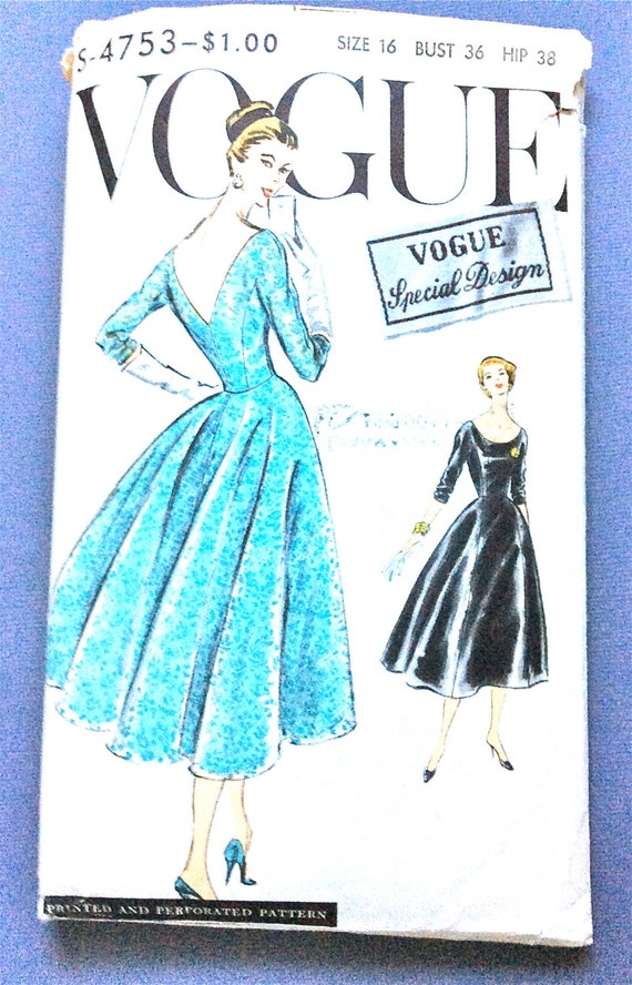 1950s Evening Dress Vogue S4753 Evening Gown Cocktail Dress