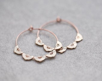 Boho Hoop Earrings Rose Gold Brass Scalloped Edge Hoops Modern Jewelry Bohemian style