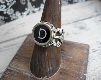 Typewriter Key Ring - Typewriter Key Jewelry - D Initial Ring - Antique Typewriter Key Adjustable Ring - Initial Ring
