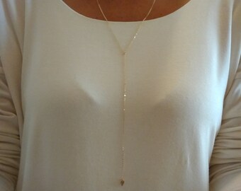 Gold Lariat Necklace, Y Necklace Long Lariat Necklace, Dainty Lariat Necklace, Layered Gold Necklace Layering Necklace Minimalist Chain Drop