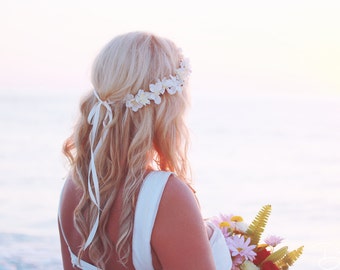 cherry blossom flower crown bridal headpiece wedding headband sakura woodland hair piece floral hair accessory rustic white flower wreath