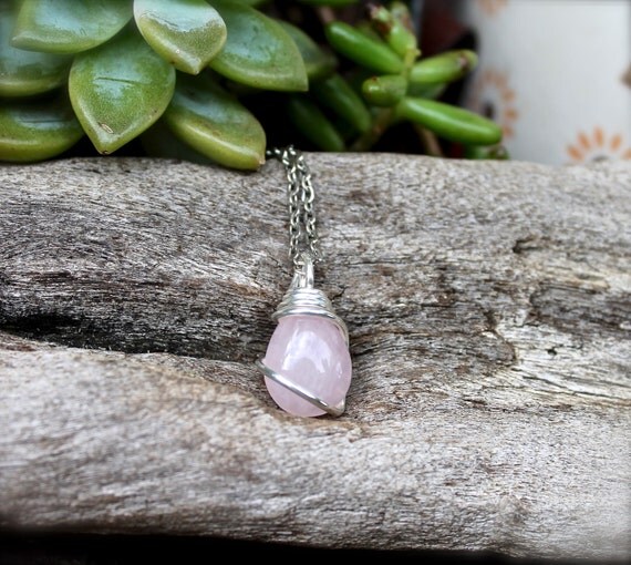 Rose Quartz Necklace Pink Stone Jewelry by MermaidTearsDesigns