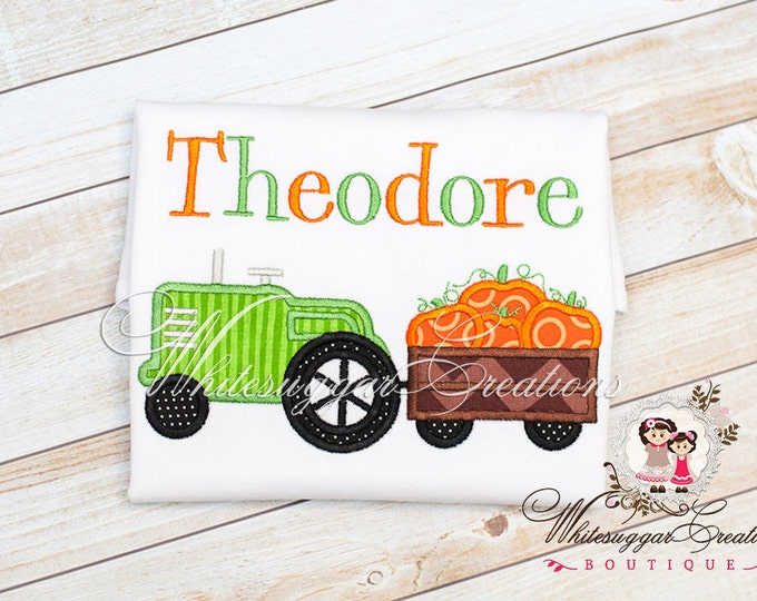 Halloween Tractor with Pumpkin Wagon Shirt - Personalized Shirt - Kids Halloween Shirt - Holiday Shirt - Holiday Outfit