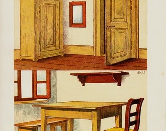 1903Antique Woodworking print, carpentry, carpenter, chromolithograph, 12 x 9 inches
