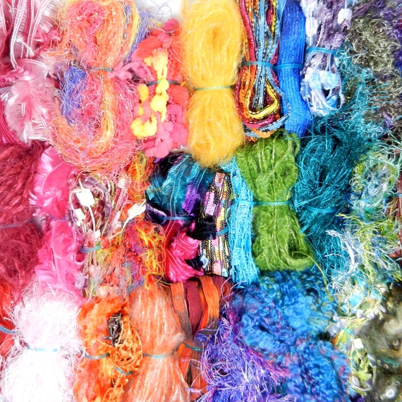 Art Yarn Grab Bag 100 yds Potpourri of Fibers/Yarns Scrapbooking, Fiber Art, Knit/Crochet