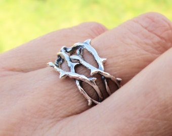 Thorn ring Unique ring jewelry Sterling silver ring Woven crown of thorns Tree branch ring for men and women R-214230