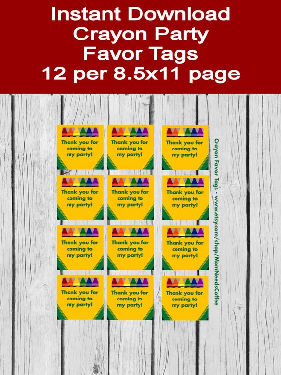 Download Crayon Party Favor Tags Crayon Gift Tags Crayon Favor Tags