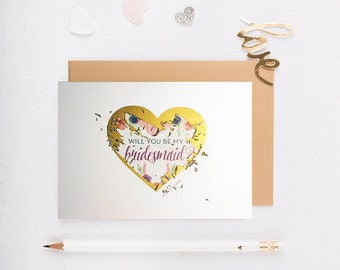 Scratch Off Will You Be My Bridesmaid Card, bridesmaid proposal, gold, will you be my maid of honor, wedding, gold heart - GBM-01