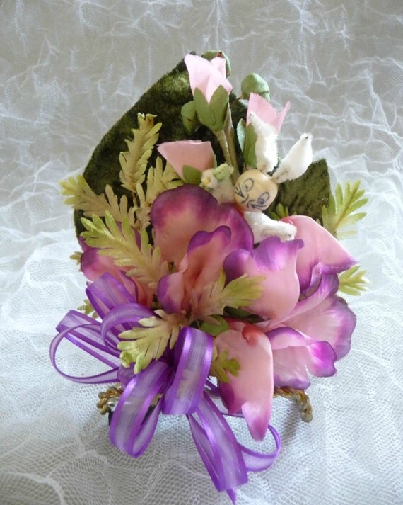 Vintage Easter Corsage Pink Purple Millinery Flowers Spun 