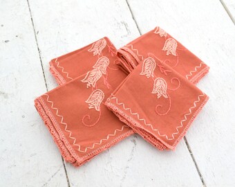 1950s Embroidered Napkins, Set of 4
