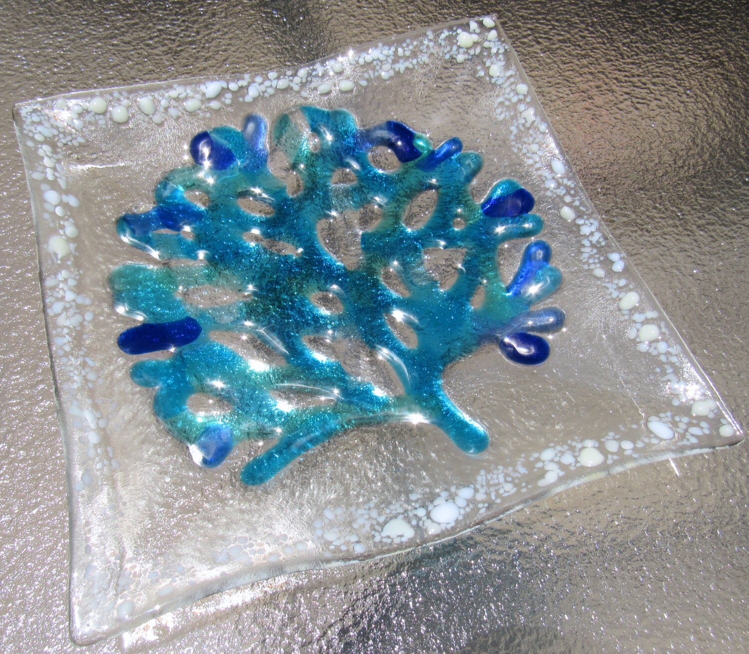 Glass Sea Coral Plate Sea Glass Beach Art Fused Glass