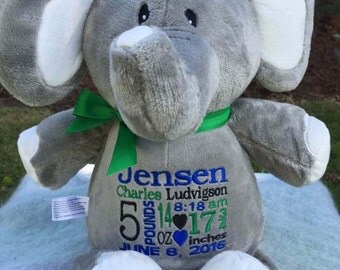 Monogrammed Baby Gift Personalized Embroidered Cubbies Elephant PERSONALIZED by World Class Embroidery Photo Prop Wildlife Zoo Animal