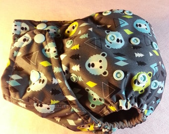 SassyCloth one size pocket cloth diaper with Alpine bears PUL print. Made to order.