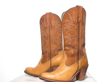 6.5 B | Women FRYE Cowboy Boots Brown Tanned Leather High Heel Western Boots