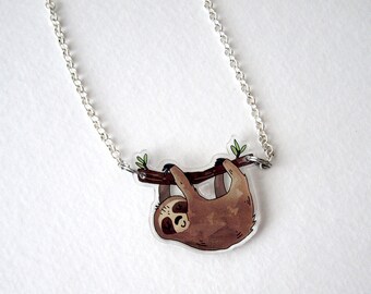 Sleeping Sloth Necklace - Sloth Jewelry / Animal Necklace / Sloth Lover Gift / Sloth Charm Pendant / Illustrated Sloth Accessory / Trendy