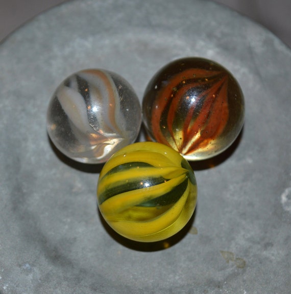 Vintage Caged Cat Eye Marbles Vitro Agates 3 Colors in