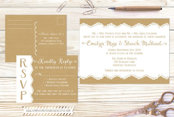 Kraft Paper and Lace Collection DIY Printable Wedding