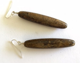 Brown Earrings - Sterling Silver Jewellery - Bronzite Gemstone Natural Jewelry - Chunky