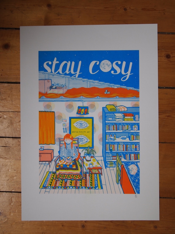 Stay Cosy - three-colour A3 risograph print