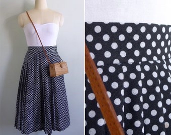 Vintage 80's 'Minnie Mouse' Black & White Polka Dot Pleated Skirt XS