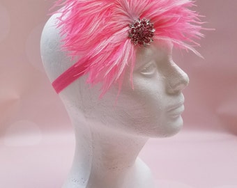 READY TO SHIP: Stretchy Feather Headband - Pink - Pink Flamingo Bird Costume Accessory - Frilly Flamingo - Fits toddler to adult